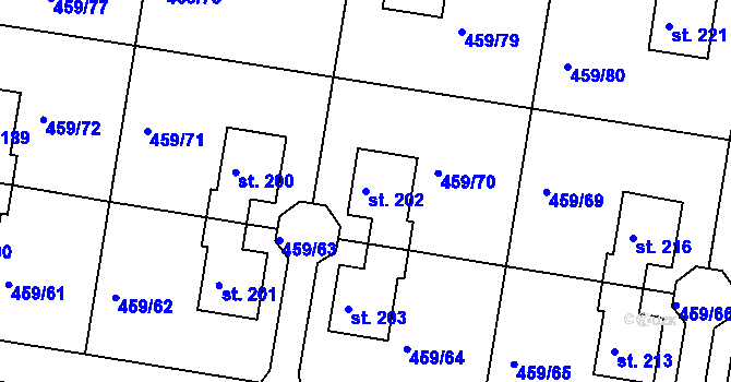 Parcela st. 202 v KÚ Starý Mateřov, Katastrální mapa