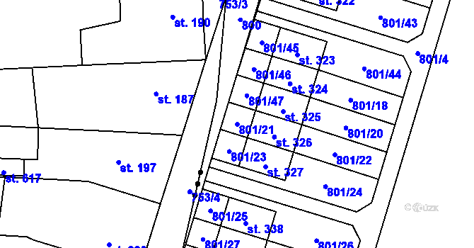 Parcela st. 801/21 v KÚ Starý Mateřov, Katastrální mapa