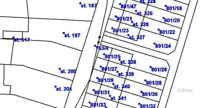 Parcela st. 801/25 v KÚ Starý Mateřov, Katastrální mapa