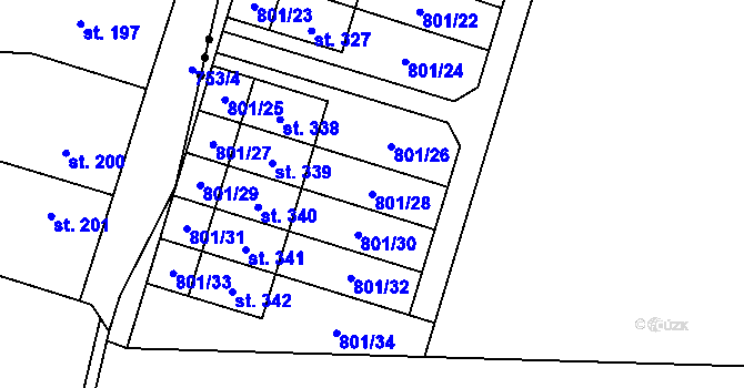 Parcela st. 801/28 v KÚ Starý Mateřov, Katastrální mapa