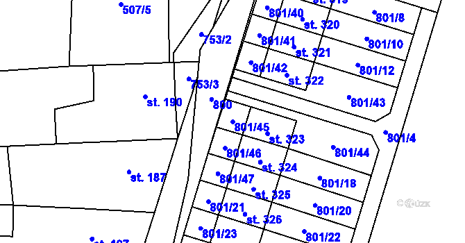 Parcela st. 801/45 v KÚ Starý Mateřov, Katastrální mapa