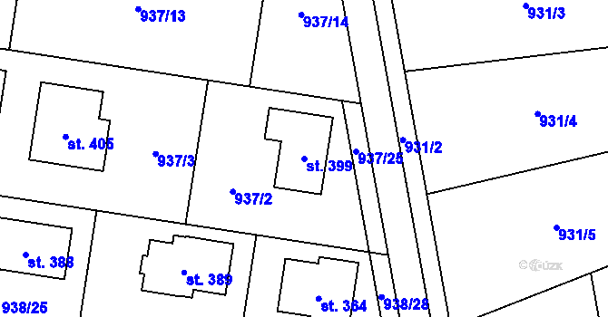 Parcela st. 399 v KÚ Starý Mateřov, Katastrální mapa