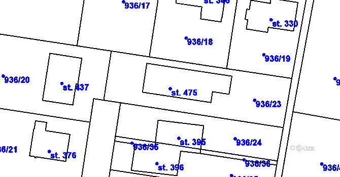 Parcela st. 475 v KÚ Starý Mateřov, Katastrální mapa