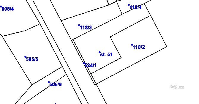 Parcela st. 51 v KÚ Třebosice, Katastrální mapa