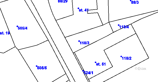 Parcela st. 118/3 v KÚ Třebosice, Katastrální mapa