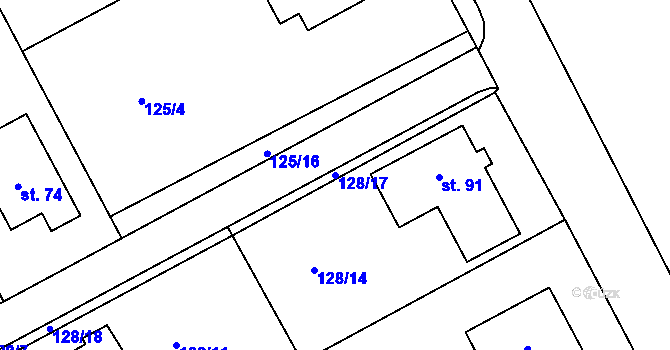 Parcela st. 128/17 v KÚ Třebosice, Katastrální mapa