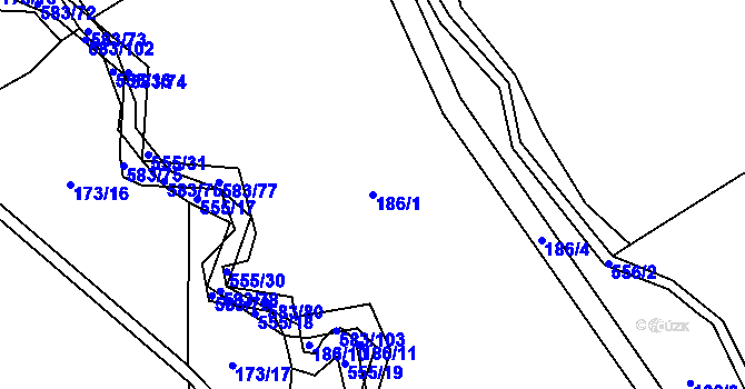 Parcela st. 186/1 v KÚ Třebosice, Katastrální mapa