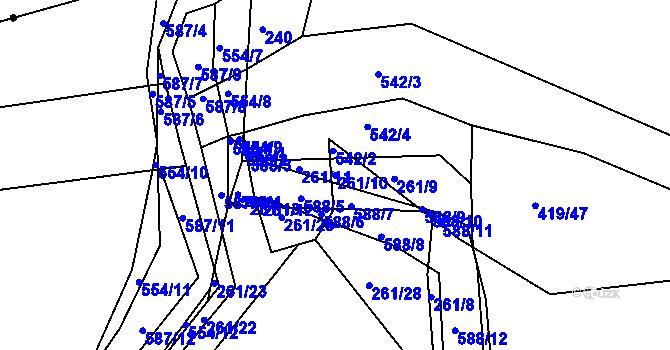 Parcela st. 261/10 v KÚ Třebosice, Katastrální mapa
