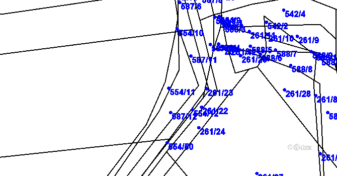 Parcela st. 554/11 v KÚ Třebosice, Katastrální mapa
