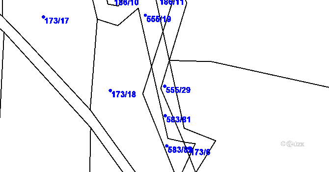 Parcela st. 555/29 v KÚ Třebosice, Katastrální mapa