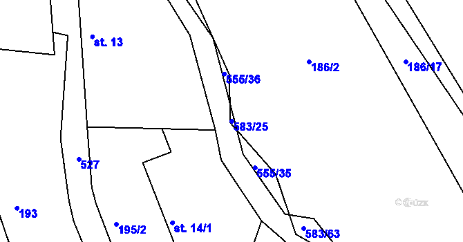 Parcela st. 583/25 v KÚ Třebosice, Katastrální mapa