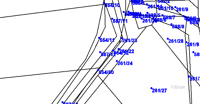 Parcela st. 587/12 v KÚ Třebosice, Katastrální mapa