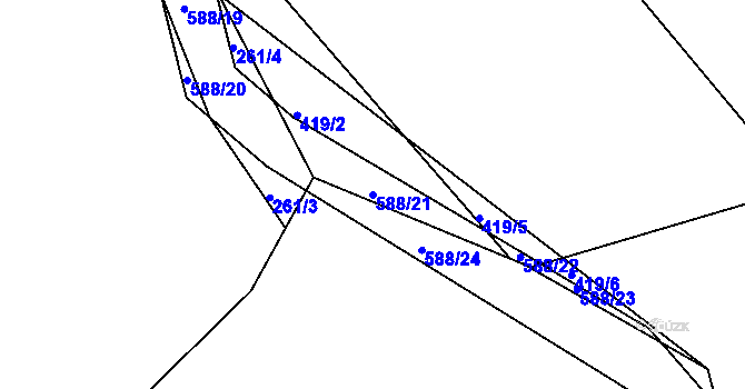 Parcela st. 588/21 v KÚ Třebosice, Katastrální mapa