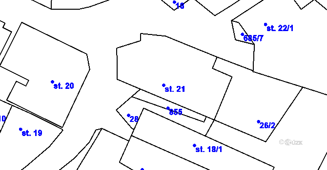 Parcela st. 21 v KÚ Starý Pelhřimov, Katastrální mapa