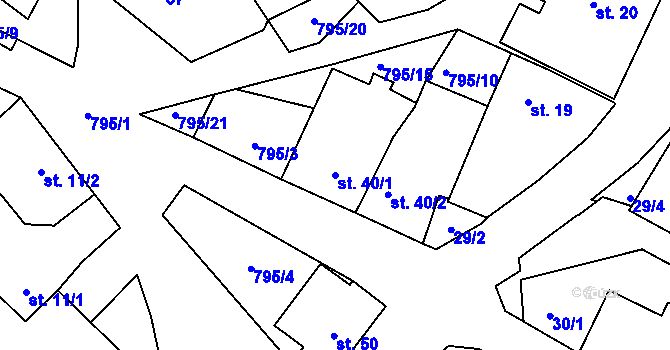 Parcela st. 40/1 v KÚ Starý Pelhřimov, Katastrální mapa