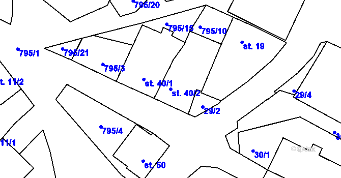 Parcela st. 40/2 v KÚ Starý Pelhřimov, Katastrální mapa