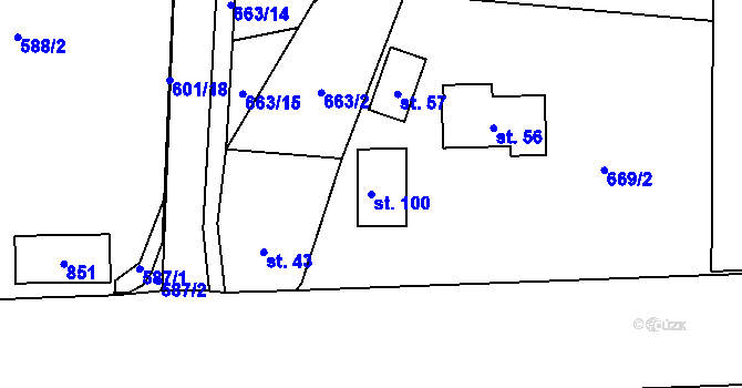 Parcela st. 100 v KÚ Starý Pelhřimov, Katastrální mapa
