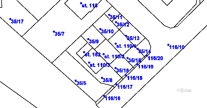 Parcela st. 110/2 v KÚ Starý Pelhřimov, Katastrální mapa