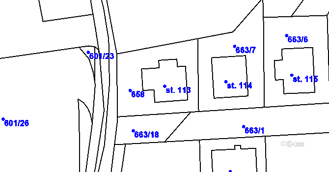 Parcela st. 113 v KÚ Starý Pelhřimov, Katastrální mapa