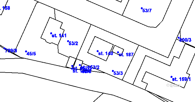 Parcela st. 140 v KÚ Starý Pelhřimov, Katastrální mapa