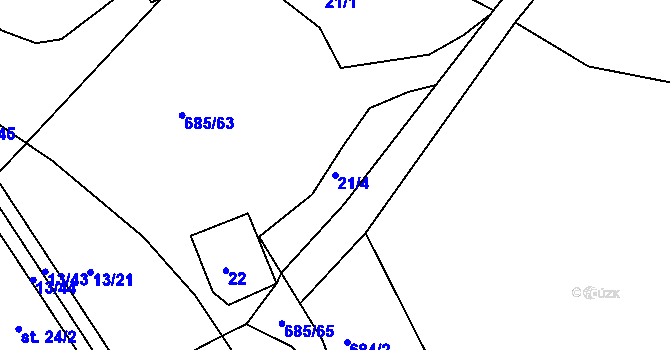 Parcela st. 21/4 v KÚ Starý Pelhřimov, Katastrální mapa