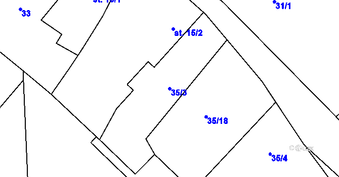 Parcela st. 35/3 v KÚ Starý Pelhřimov, Katastrální mapa