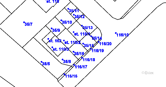 Parcela st. 35/15 v KÚ Starý Pelhřimov, Katastrální mapa