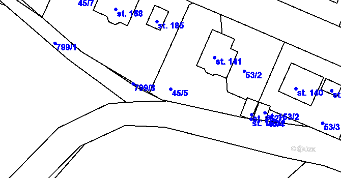Parcela st. 45/5 v KÚ Starý Pelhřimov, Katastrální mapa