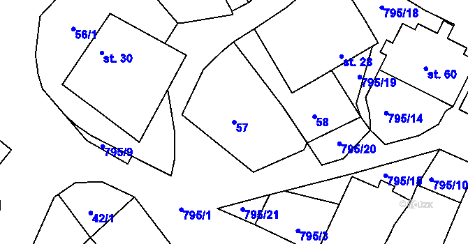 Parcela st. 57 v KÚ Starý Pelhřimov, Katastrální mapa