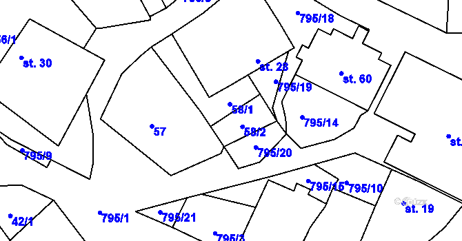 Parcela st. 58 v KÚ Starý Pelhřimov, Katastrální mapa