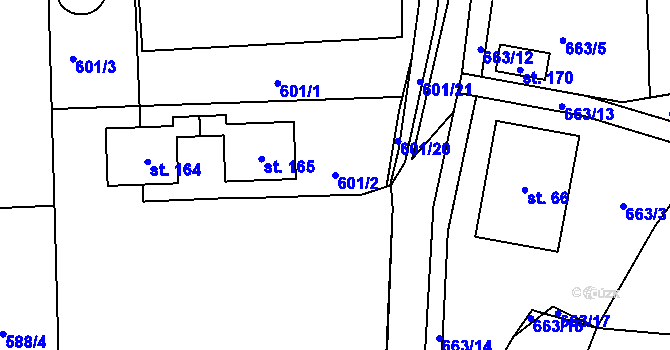 Parcela st. 601/2 v KÚ Starý Pelhřimov, Katastrální mapa