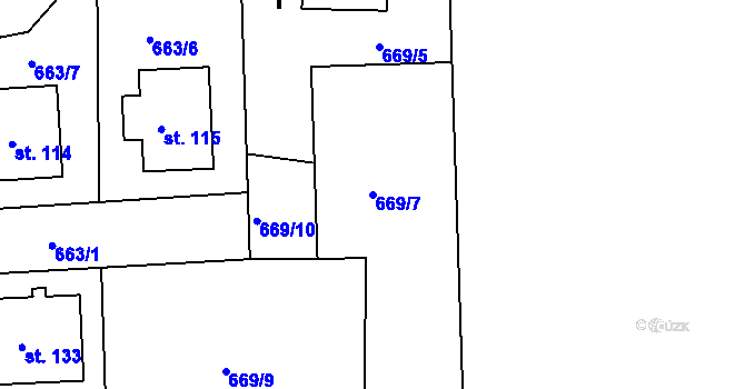 Parcela st. 669/7 v KÚ Starý Pelhřimov, Katastrální mapa