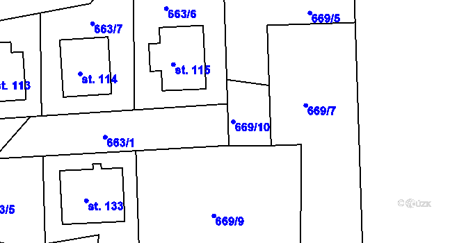 Parcela st. 669/10 v KÚ Starý Pelhřimov, Katastrální mapa