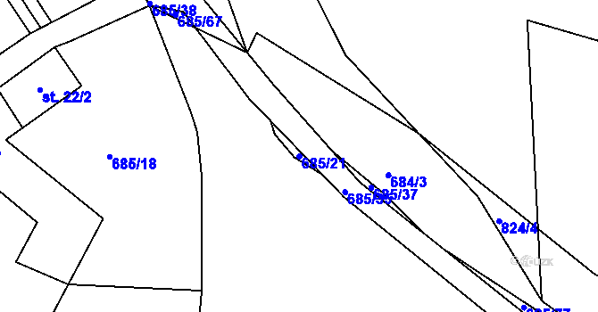 Parcela st. 685/21 v KÚ Starý Pelhřimov, Katastrální mapa