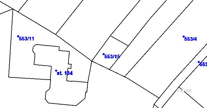 Parcela st. 553/15 v KÚ Starý Pelhřimov, Katastrální mapa