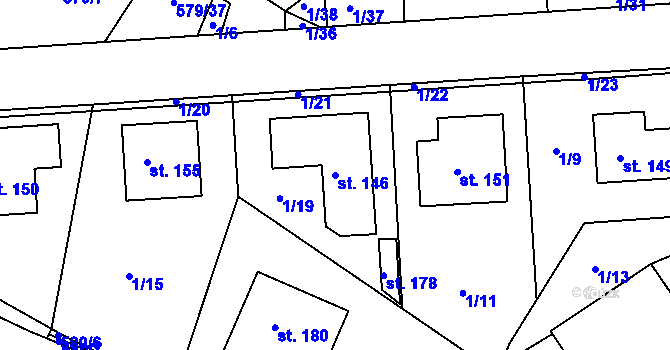 Parcela st. 146 v KÚ Starý Pelhřimov, Katastrální mapa
