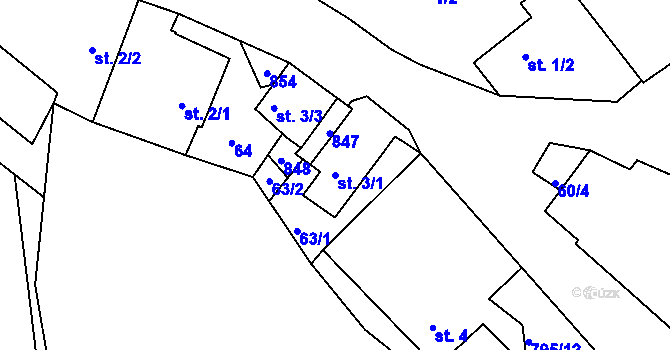 Parcela st. 3/1 v KÚ Starý Pelhřimov, Katastrální mapa