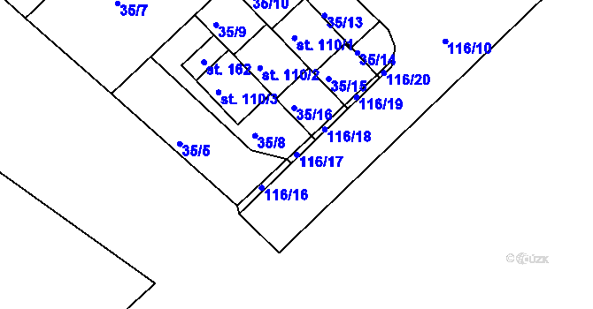 Parcela st. 116/17 v KÚ Starý Pelhřimov, Katastrální mapa