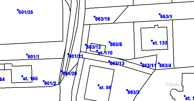 Parcela st. 170 v KÚ Starý Pelhřimov, Katastrální mapa