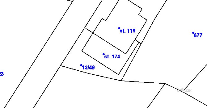 Parcela st. 174 v KÚ Starý Pelhřimov, Katastrální mapa