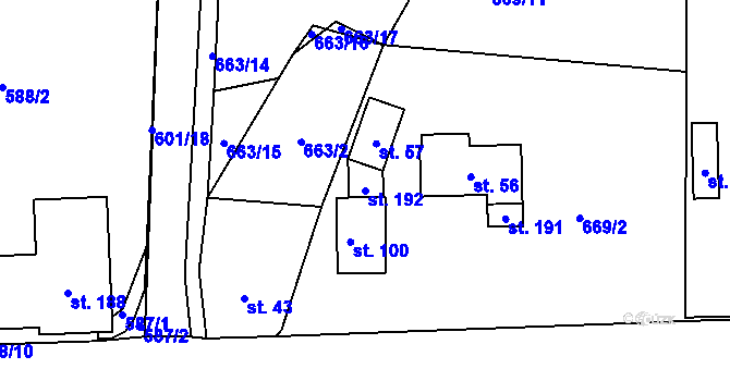 Parcela st. 192 v KÚ Starý Pelhřimov, Katastrální mapa