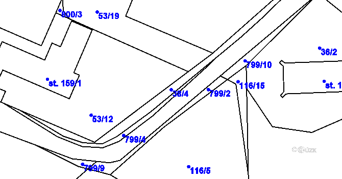 Parcela st. 38/4 v KÚ Starý Pelhřimov, Katastrální mapa