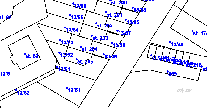Parcela st. 13/69 v KÚ Starý Pelhřimov, Katastrální mapa