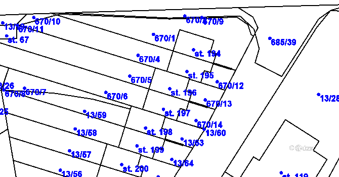 Parcela st. 196 v KÚ Starý Pelhřimov, Katastrální mapa
