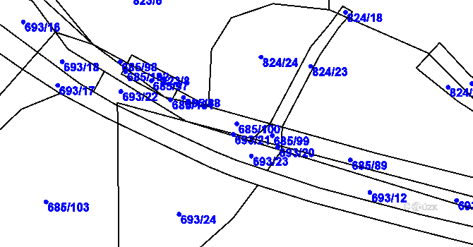 Parcela st. 685/100 v KÚ Starý Pelhřimov, Katastrální mapa