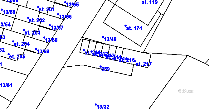 Parcela st. 214 v KÚ Starý Pelhřimov, Katastrální mapa