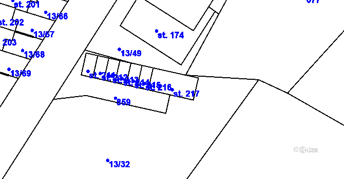 Parcela st. 217 v KÚ Starý Pelhřimov, Katastrální mapa