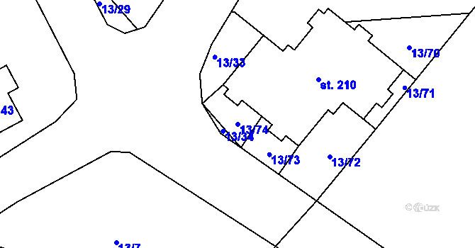 Parcela st. 13/74 v KÚ Starý Pelhřimov, Katastrální mapa