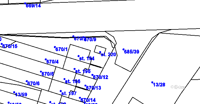 Parcela st. 220 v KÚ Starý Pelhřimov, Katastrální mapa