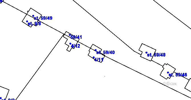Parcela st. 59/40 v KÚ Jazovice, Katastrální mapa